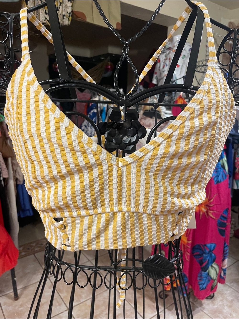 Jessica Simpson Yellow and White Striped Cropped Tank Top